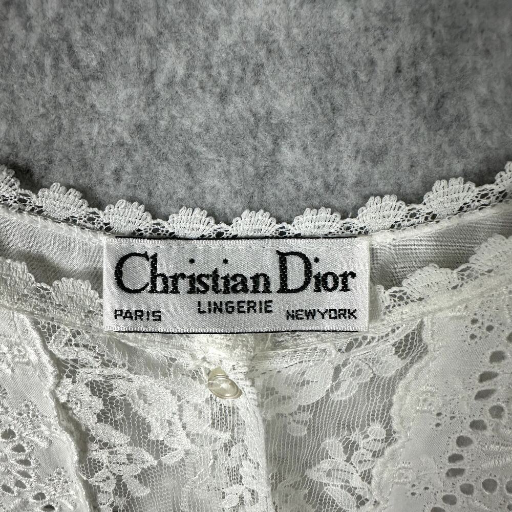 VTG Christian Dior White Lace Nightgown & Robe M 2 Piece Set Bride Romantic NEW - Picture 2 of 16